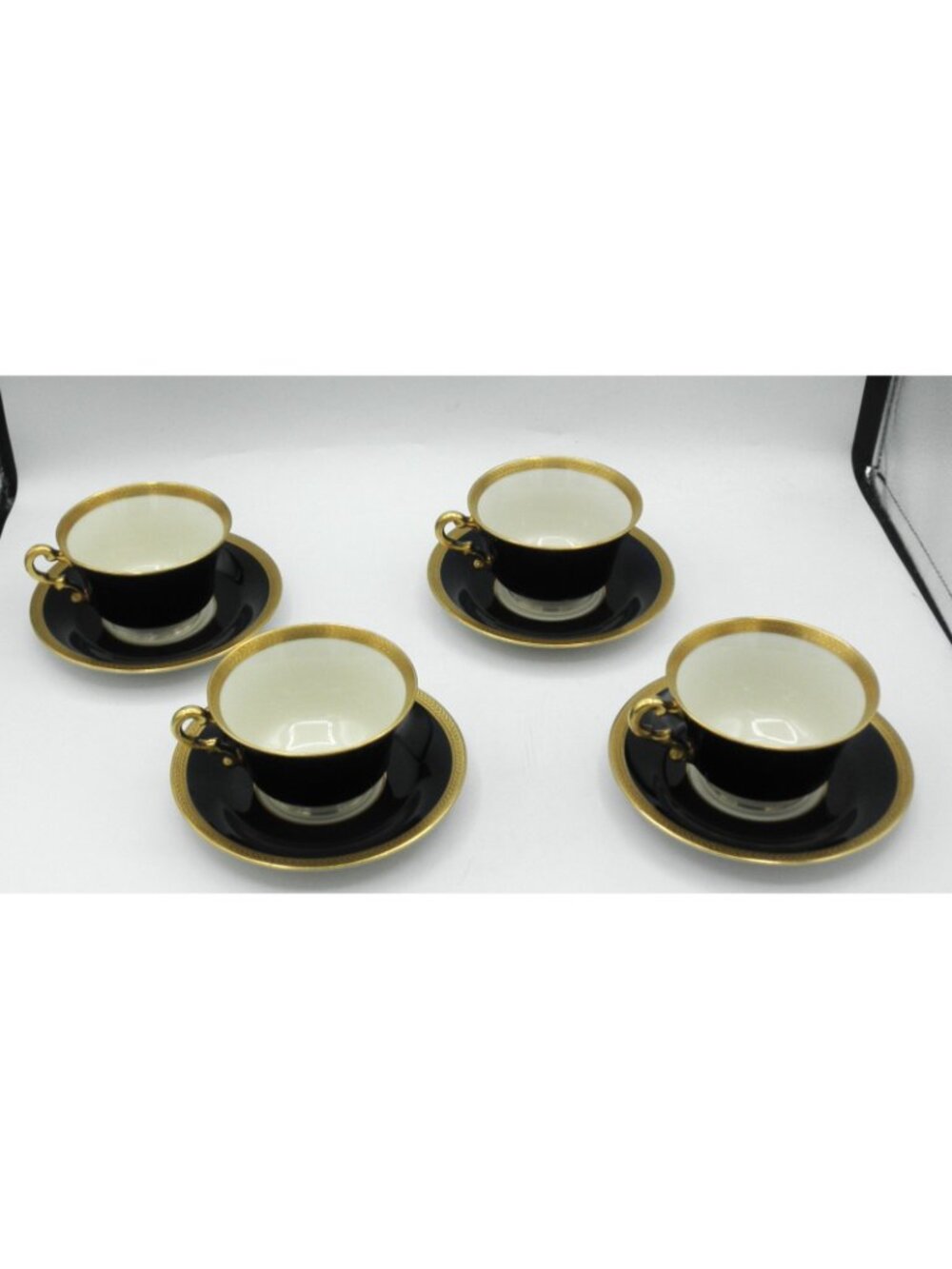 Diane Cobalt Blue Band by Syracuse Footed Cup & Saucer Set of 4 Pattern SY DIACB - Picture 3 of 13